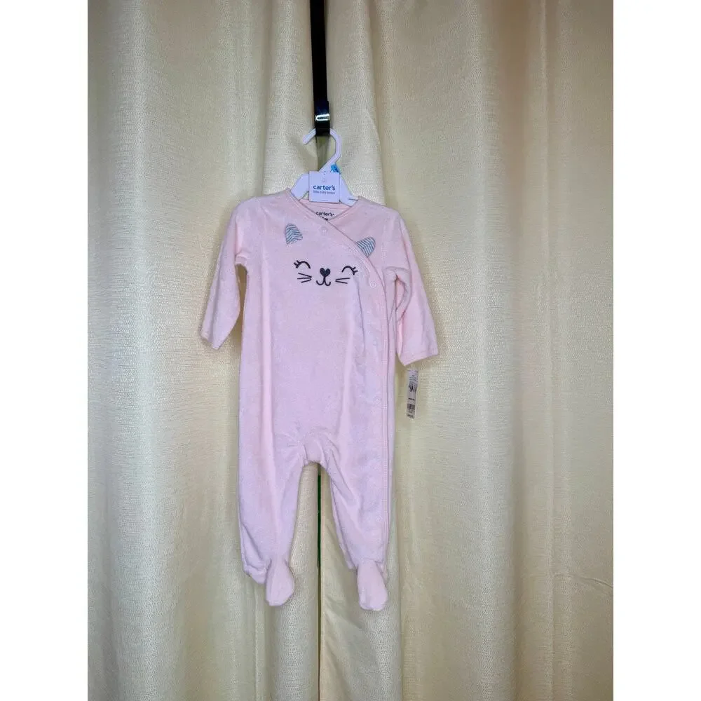 Carters Pink Terry Cloth Cat Footed Pajamas 6 months NWT